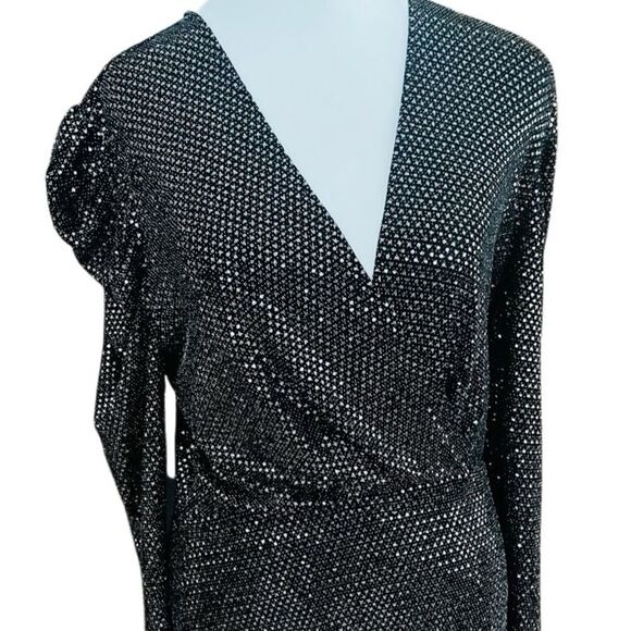 IRO  Paris LouLou Sequin Long Sleeve V-neck Mini Dress in Black & Silver Size 40 - Picture 7 of 14